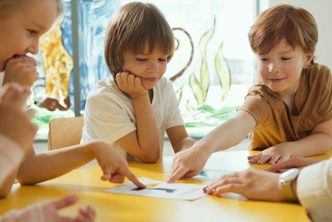 A small group of children learning.